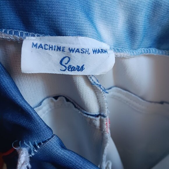 28x32 Vintage Women's Pants Bellbottom 70's Sears Blue Tie-Dye Flared Stretch - Picture 3 of 7